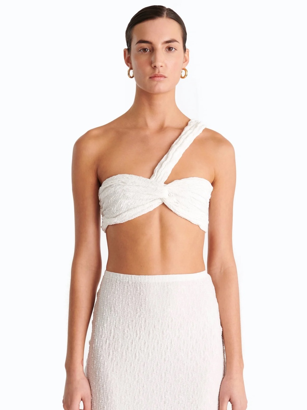 NWT Ronny Kobo Izzi One Shoulder Textured Crop Top White XL $258 Retail